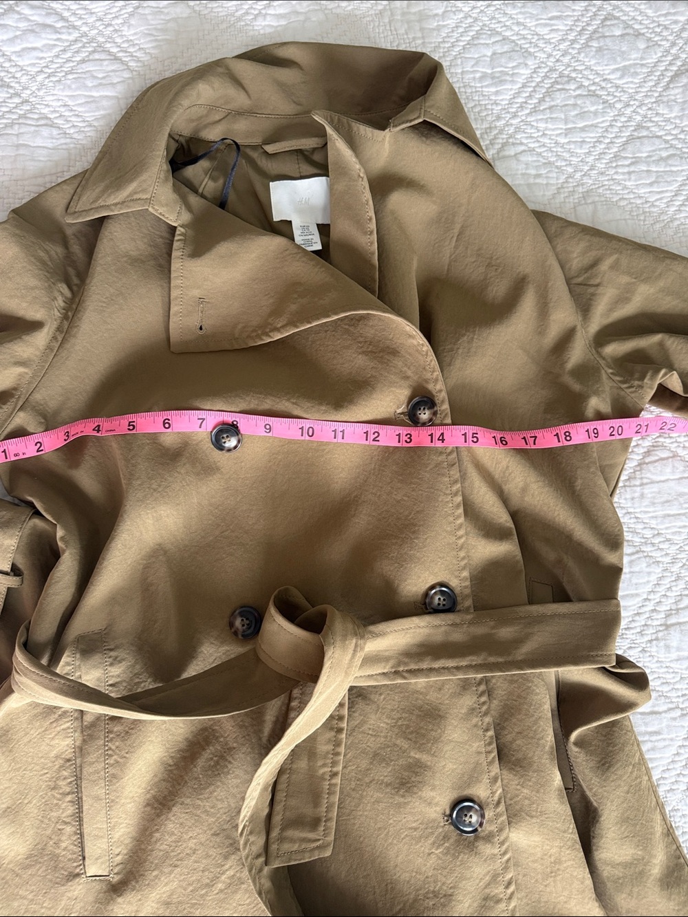 H&M Olive Tan Double-Breasted Trench Coat with Beltr XS OVERSIZED - Picture 10 of 11